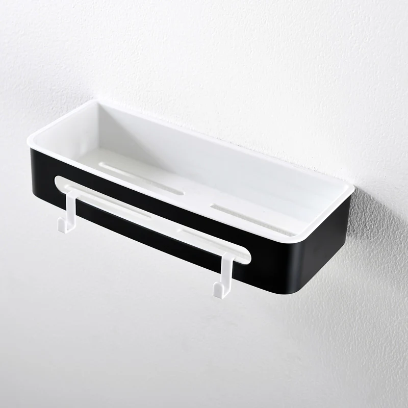 AICA Mensola Doccia Rettangolare Organizzatore Senza Chiodi SUS 304 Acciaio Inox ABS Cesto Antiruggine per Bagno Nero Opaca - Image 4