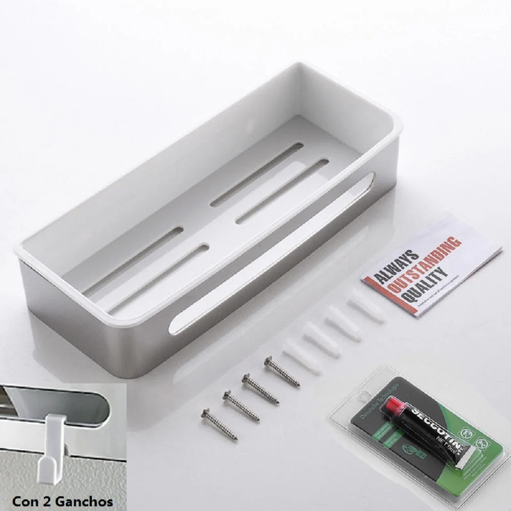 AICA Mensola Doccia Rettangolare Organizzatore Senza Chiodi SUS 304 Acciaio Inox ABS Cesto Antiruggine per Bagno Nero Opaca - Image 9